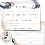 OLGS Babyparty Ratespiel 25 Karten zum ausfüllen DIN A6 | Babywette Tippkarten für Babyshower | Gender Reveal Party Quiz für Junge und Mädchen | Schwangerschaft Geschenk Baby Party Spiele - Splash