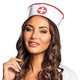 Boland 01380 - Haube Krankenschwester, für Erwachsene, Weiß-Rot, Hut, Kappe, Mütze, Ärztin, Kostüm, Karneval, Mottoparty, JGA