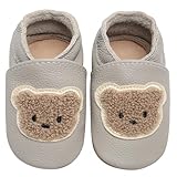 IceUnicorn Krabbelschuhe Baby Lauflernschuhe Jungen Weiche Leder Babyschuhe Kleinkind Lederschuhe mädchen Babyhausschuhe(G-Bär,12-18)