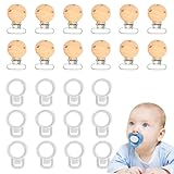 12 Stück Für Schnullerclip Holz,Baby Beruhigend Schnullerclip,Natur Schnullerclips Verhindert Das Herunterfallen Oder Verlieren Von Schnullern,Naturholz,Wird Mit 12 Silikon-Schnullerclips Geliefert