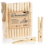 com-four® 100x Wäscheklammern XXL aus Holz - Nachhaltige Holzklammern aus Birkenholz - unbehandelte Holzwäscheklammern zum Wäscheaufhängen, ca. 10 cm (100 Stück - Birke - XXL)