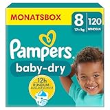 Pampers Windeln Größe 8, 120 Windeln, 17kg+ Baby-Dry, Bis zu 100% Auslaufschutz die ganze Nacht