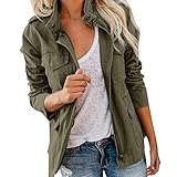 EMUKFD Damen Military Anorak Jacke mit Reißverschluss und Taschen, Armeegrün., 46