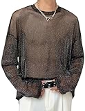 Panegy Herren Transparent Top Langarm Netzunterhemd Spitze Bluse Mesh Reizwäsche Slim Shirts Clubwear Hersteller 4XL/EU Größe XXL-Schwarz 3