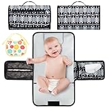 HOTUT Tragbares Wickelunterlage,Faltbar Baby Wickelauflage mit Babylätzchen,Wasserdichte Baby Wickelunterlagen mit Fächern für Unterwegs, Reise