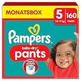 Pampers Windeln Pants Größe 5 Baby-Dry, 160 Windeln, 12kg-17kg, 360° Fit hilft, Auslaufen zu verhindern