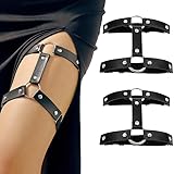KWJEIULSOQ Strumpfhalter Damen Garter Belt Punk Leder Beinkette Suspender Oberschenkel Ring Harness Gothic Oberschenkelkette für Frauen(Schwarz)