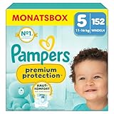 Pampers Baby Windeln Größe 5, Premium Protection, Windeln x152, 11kg-16kg, Doppelter Schutz für Hautkomfort & gegen Auslaufen