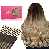 WENNALIFE Tape Extensions Echthaar, 20pcs 50g 35cm 14 Zoll Balayage Schokoladenbraun bis Dirty Blonde Remy Invisible Tape Extensions Seidig Gerade Echthaar Extensions Skin Weft Tape Ins