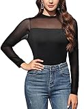 Tuopuda Damen Netz Oberteil Transparentes Shirt Sexy Langarmshirt Durchsichtige T-Shirt Sheer Mesh Bluse Tunika Casual Clubwear Party Tops, E, S