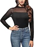 Tuopuda Damen Netz Oberteil Transparentes Shirt Sexy Langarmshirt Durchsichtige T-Shirt Sheer Mesh Bluse Tunika Casual Clubwear Party Tops, E, L