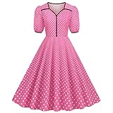 Sommerkleider Damen Tunika Sommer Crossdresser Kleid Rockabilly 50er Jahre Polka Drucken Cocktailkleid Kurze Ärmel V-Ausschnitt Midikleid Slim Hoher Taille Bodycon Kleid hochzeitskleider für Damen