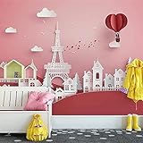 XLMING Dekoration Pagodenhaus Rosa Luftballons Prinzessin Zimmer Kinderzimmer Wanddekoration 3D Tapete Wohnzimmer Sofa Schlafzimmer Esszimmer Home Dekoration Wand-430cm×300cm