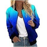 Generisch Leichte Sommerjacke Damen,Herbstjacke Damen Casual Jacke Langarm Bomberjacke Reißverschluss Stehkragen Outwear Kurz Coat Herbst Sommer College Jacke Winterjacke