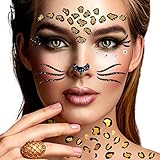 Face Sticker - Tattoo - Leopard, Temporäres Glitter Gesichtstattoo Karneval, Glitzer Tattoo Set für Fasching, Karneval, Halloween & Motto Partys