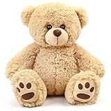 LotFancy Teddybär Plüschtier Kuscheltiere 43 cm, großer Braunbär, Süße Stofftier Spielzeug mit Fußabdrücken, Geschenke für Kinder Mädchen Freundin, Geburtstag, Hellbraun