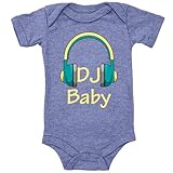 Blauer-Storch Baby Body in Heather Blue DJ Baby, Kopfhörer Geschenk für das Musikbegeisterte Kleinkind zur Geburt Kurzarm Bio Baumwolle