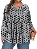 Tencede Damen-Tunika, Übergröße, langärmelig, V-Ausschnitt, Tunika-Blusen, Größe 1X-5X, Schwarz Herz, XX-Large
