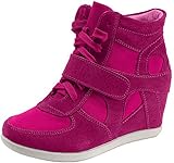 Women's Formal Wedge Hidden Heel Red Suede Leather Fashion Sneaker,8.5US