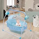 ERnonde Babywiege, Elektrisch Babywiege, Babybett Automatischer, Schaukel Elektrische Baby Wiege Bluetooth Schaukelstuh mit Matte, Moskitonetz, Remote Control, 5-Speed, Musik Sicher Wippe