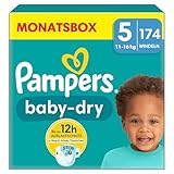 Pampers Windeln Größe 5, 174 Windeln, 11kg-16kg Baby-Dry, Mit Stop & Schutz Täschchen am Rücken für bis zu 100% Auslaufschutz die ganze Nacht