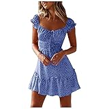 Sommerkleid Damen Kurz - Kawaii Minikleid Damen Sexy Kleid Sommer Strandkleid V-Ausschnitt Boho Blumen Drucken Schöne Süßes Mini Kleider Festlich Elegant Blumenkleid Freizeitkleid Partykleid