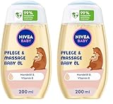 NIVEA BABY Pflege und Massage Öl, pflegendes Babyöl für die zarte Babyhaut mit Mandelöl und Vitamin E, Hautpflege schützt und stärkt empfindliche Haut (200 ml) (Packung mit 2)