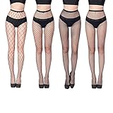 FLORA GUARD Netzstrumpfhose Schwarz, 4 PCS Fishnet Stockings Strümpfe Strumpfhosen Netzstrümpfe Hohe Taille Fischernetz Strumpfhosen für Damen（Eine Grösse passt allen）