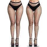 YOGINGO 2 PCS Netzstrumpfhose Schwarz, Fishnet Stockings Strümpfe Strumpfhosen Netzstrümpfe Hohe Taille Fischernetz Strumpfhosen für Damen (2 pcs)
