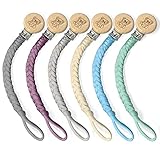 PandaEar 6 Pack Baby Schnullerkette für Jungen Und Mädchen, Schnuller Kette Stoff Schnullerband Pacifier Chain Schnullerclip, Baumwolle Baby Schnullerketten mit Holz Clips