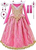 Aoiviss Mädchen Rosa Prinzessin Kostüm Spitze Prinzessin Kleid Party Verkleidung Halloween Geburtstag Cosplay mit Zubehör 100