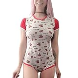 Littleforbig Einteiler für Erwachsene mit ABDL, Knopf, Schritt – Keks-Milchmuster - Rot - X-Groß