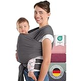 Laleni Tragetuch Baby neugeboren bis 15 kg aus weicher Baumwolle - Babytrage Neugeborene ab Geburt - OEKO-TEX zertifiziertes Tragetuch Kleinkind - Wickeltuch Baby mit 5,10 m Länge - Babytuch in Grau