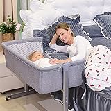 XDAILUYYDS Beistellbett Baby Abnehmbare Seite, Babybett mit 4 Rollen und Staubdichtes Moskitonetz, Montage zu Erleichtern