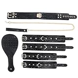 PINTLE Leder-Bondage-Set für Paare, Bettfessel, Sexspielzeug, BDSM-Fesselset mit Bettfessel, Handschellen, Fußschellen, Ohrfeige, Kettenhalsband, Paar-Sexspiel