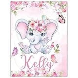 Personalisierte Babydecke mit Namen oder Wunschtext Kuscheldecke Flauschige Personalisierte Baby Geschenke Geburt Kinderdecke Namensdecke Tier Elefant Panda Besticktes Geschenk für Mädchen und Junge