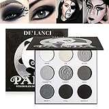 Black Smoky Lidschatten-Palette, DE’LANCI PANDA 9 Farben True Black Dark Grey Smokey Eyeshadow Palette Goth Makeup Pallet, Soft Matt Shimmer High Pigmented Basic Black White Grey Shade for Halloween