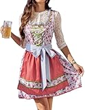 Zeagoo Traditionelles Dirndl aus Exklusiver Kollektion Midi Kleider Oktoberfest inkl. Dirndlschürze Rose M