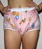 Abschließbare PVC Adult Baby Inkontinenz Windelhose Gummihose rosa kindermotiv gary (M)