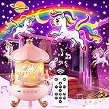One Fire Sternenhimmel Projektor Kinder mit 15 Flim,Spieluhr Baby Mädchen mit 15 Musik,7 Farbe Nachttischlampe Kinder Nachtlicht Kinder,Sternenhimmel Projektor Baby Geschenk Mädchen,Kinderzimmer Deko