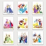 DERMAN HOUS Prinzessinnen-Wandkunst-Dekor, Aquarelldrucke – Set von 22,9 x 25,4 cm – Prinzessinnen-Schlafzimmer-Dekor, Prinzessin-Raumdekoration, Prinzessinnen-Wanddekoration für Mädchen-Schlafzimmer,