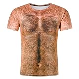RAISEVERN 3D T-Shirt Herren Hässlich Lustig Coole Brusthaare Druck Tshirt Jugendliche Junge Männer Party Geschenk Bekleidung, XL
