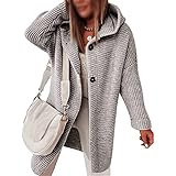 Sawmew Strickjacke Damen Grobstrick Cardigan Lang Damen Cardigan Langarm Grobstrickjacke Strickmantel mit Kapuze Wintermäntel Longstrickjacke Outwear Elegant ÜBergangsjacke (Color : Grey, Size : L)