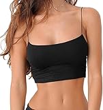 Generisch Sexy Oberteil Damen, Crop Tops Damen Spaghetti Y2K Tanktop Kurz Croptops Basic Oberteil Sport Slim TräGertop Shirts ÄRmellose Bequem Blusetops, Schwarz