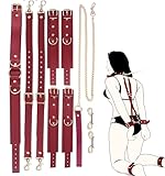 BDSM Sex Bondage Set HundSklave mit 4 Handschellen Fußfesseln Fesseln 2 Gurte Halsbänder mit Leine Fetisch SM Erotik Sexspielzeug für Paare Frauen 10 Stück Bondage Fesselset Sex Spielzeug Rot