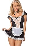 SHESHY Frauen Sexy Dessous Maid Cosplay Kostüm Französisch Naughty Cute Lace Dress Dessous Nachtwäsche (Schwarz, L)