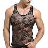 Männer Unterwäsche Spitze Floral Body Weste Sport Top Mesh Transparent Durchsichtig Durchsichtig Hemd Muscle Top Kurz Strick Körper Kleidung Sport, 1# Schwarz, S