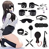 BDSM Bondage Set für Valentinstag, 11 Stück BDSM Fesseln Sex Set Perfekt Bondage Set mit Handschellen Nippelklemmen Augenmaske Peitsche, Erotik SM Sexspielzeug für Anfänger und Erfahr