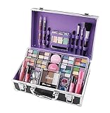 Bliss Schminktasche mit veganen Schminkprodukten - Kompletter Schminkkoffer mit Lidschatten, Rouge, Lippenstift, Augenbrauenwachs und -puder, Pinseln - Aluminium-gerahmter Schminkkoffer Organizer