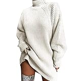 Generisch Pullover Damen Cardigan Sweatshirt Strickpullover Hülsen-Pullover festes Kleid- Pullover-Art- Weisefrauen-Winter-Langer Rollkragenpullover (Beige, S)